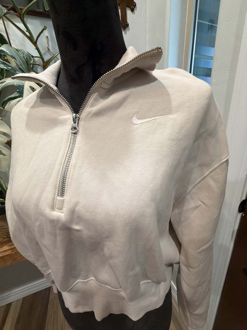 Nike Phoenix Fleece 1/4-Zip Cropped Sweatshirt Size S Beige